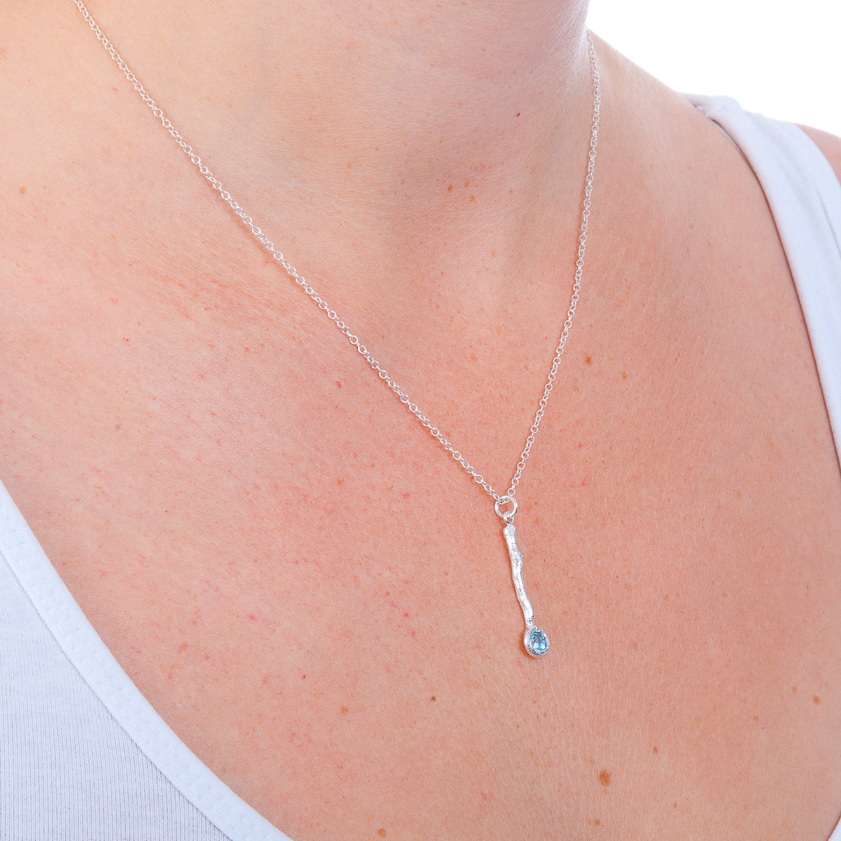 Gemstone and Sterling Silver  Twig Drop Pendant