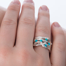 Load image into Gallery viewer, Sterling Silver Organic Ring Set With Small Diamonds and Natural Turquoise
