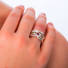 Load image into Gallery viewer, Sterling Silver Cocktail Ring with Green and Pink Garnets

