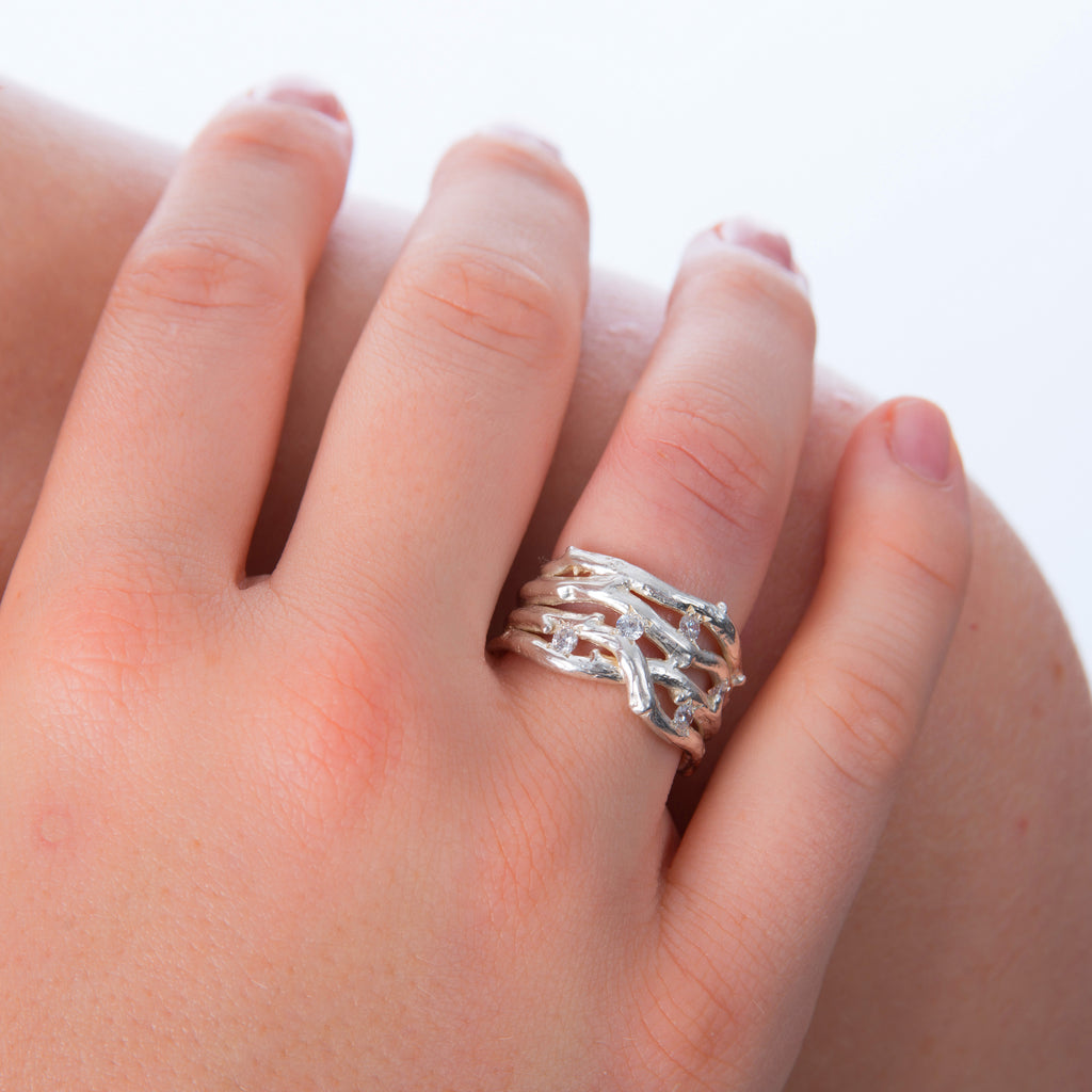 organic white topaz silver ring