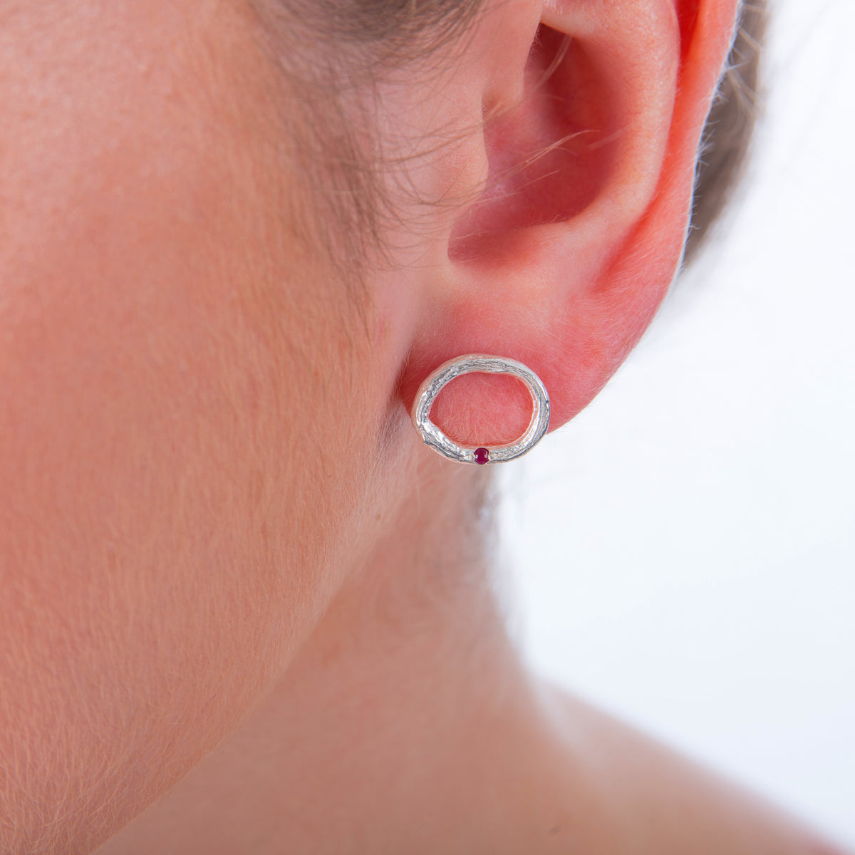 Ruby Earrings In Silver.