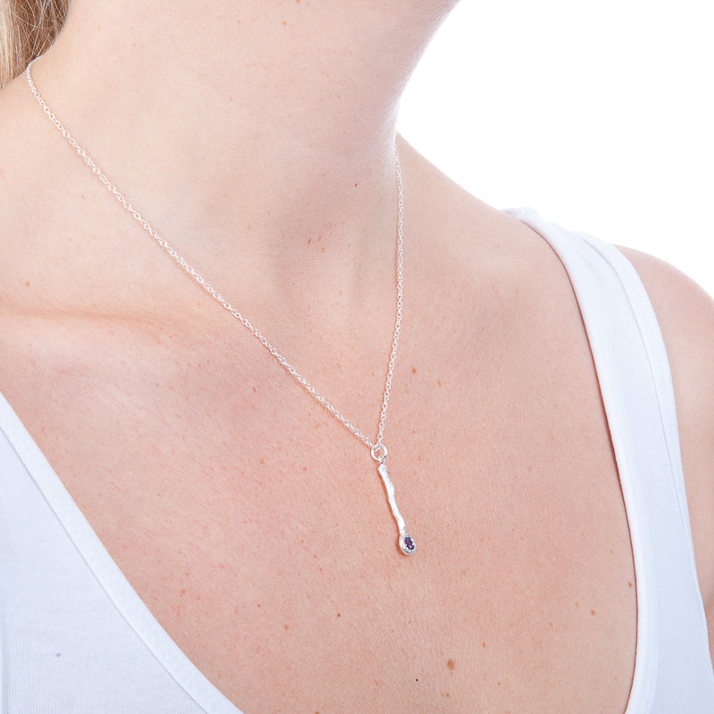 Gemstone and Sterling Silver  Twig Drop Pendant