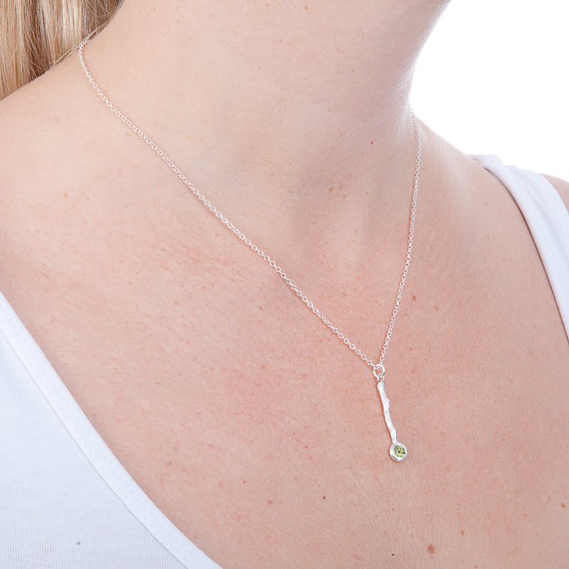 Gemstone and Sterling Silver  Twig Drop Pendant