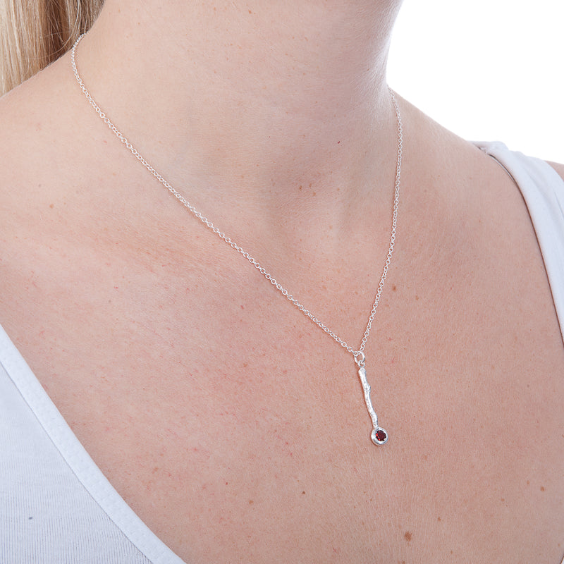 Gemstone and Sterling Silver  Twig Drop Pendant