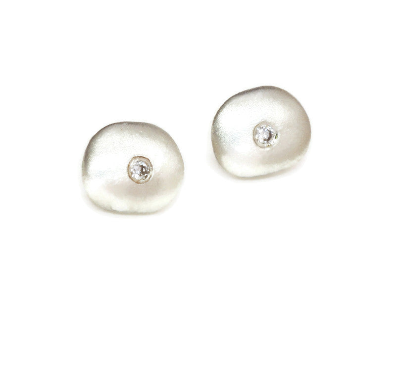 Sterling Silver And Diamond Pebble Earrings
