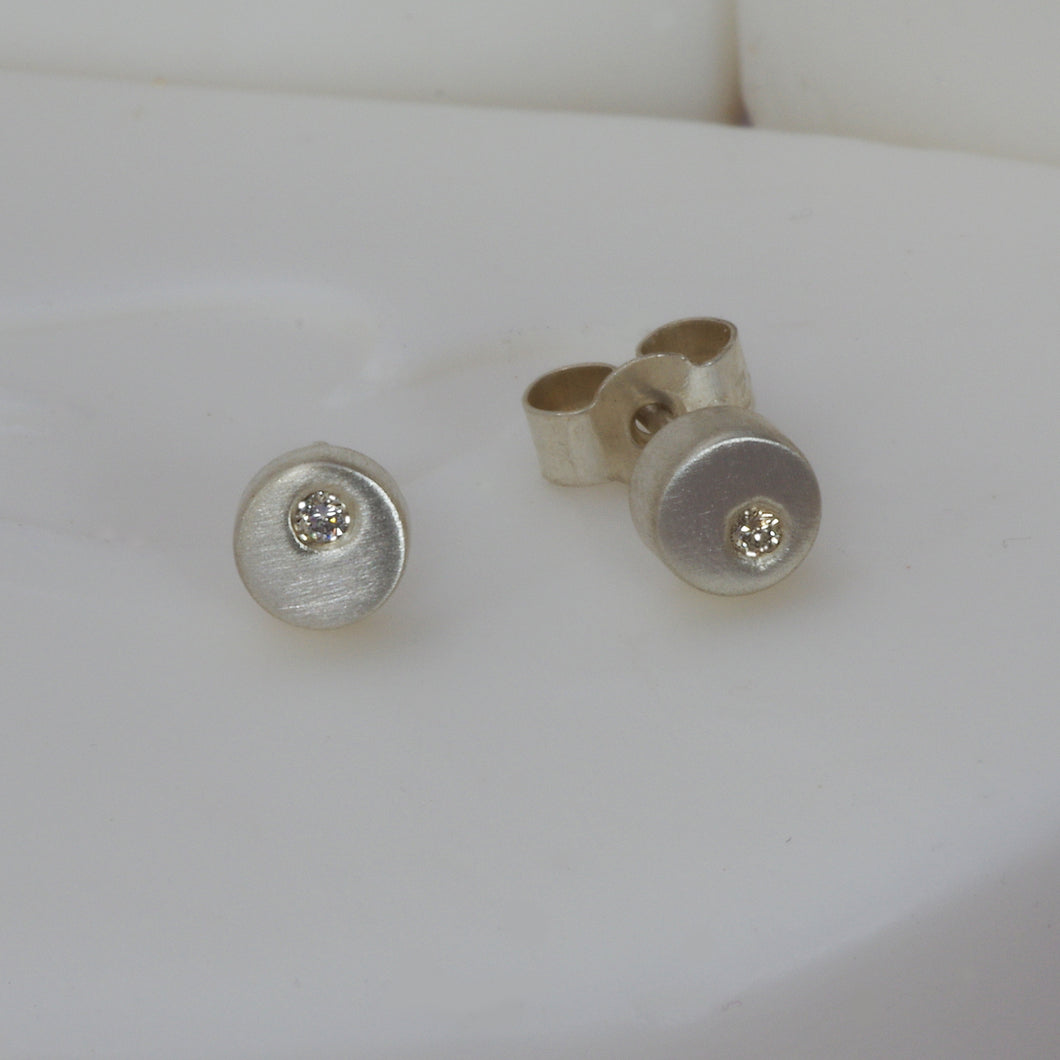 Sterling Silver and Diamond Off Set Stud Earrings