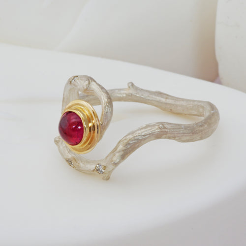 organic silver and tourmaline ring