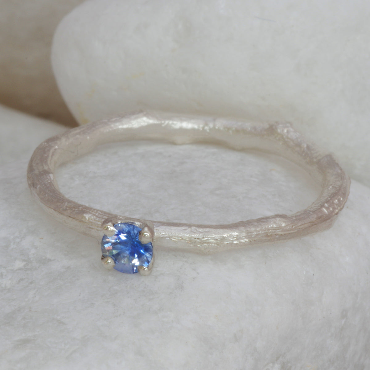 Bright Blue Sapphire Ring in Silver