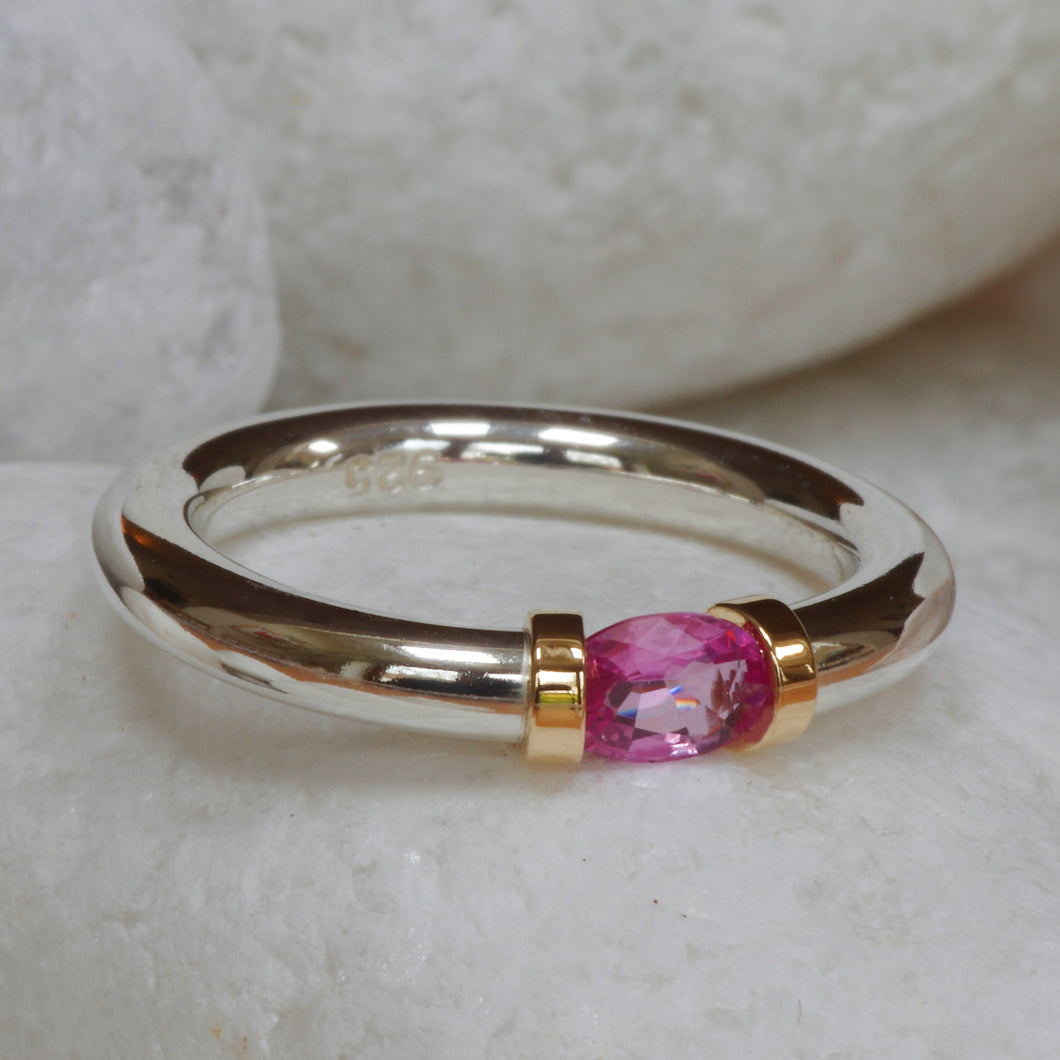 Natural Pink Sapphire in a Silver and Gold Ring