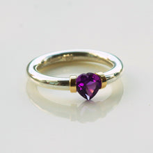 Load image into Gallery viewer, Heart shaped purple amethyst tension set solitaire ring
