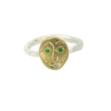 Load image into Gallery viewer, Silver And Gold Face Ring With Emerald And Diamond

