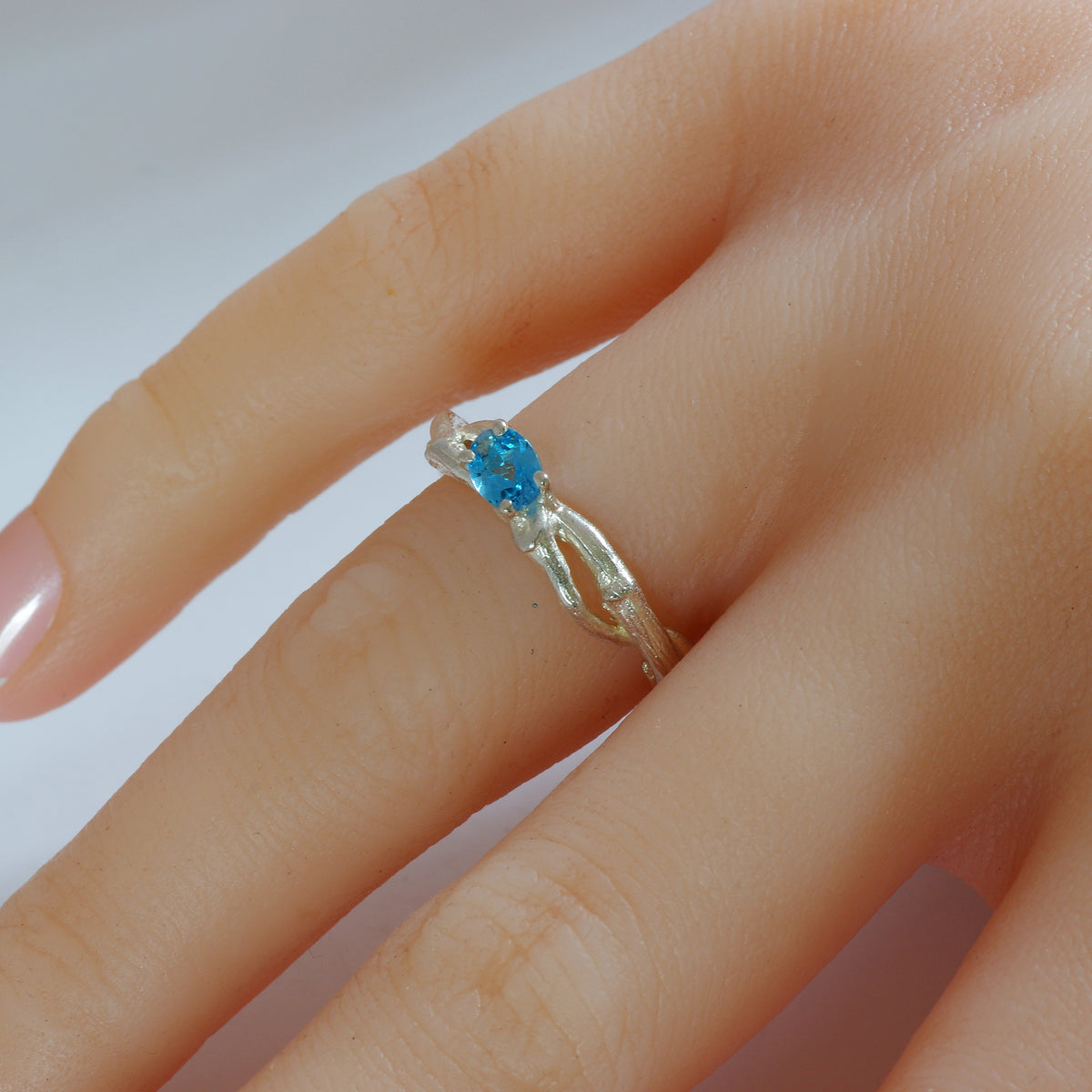Blue Topaz and Silver Organic Ring