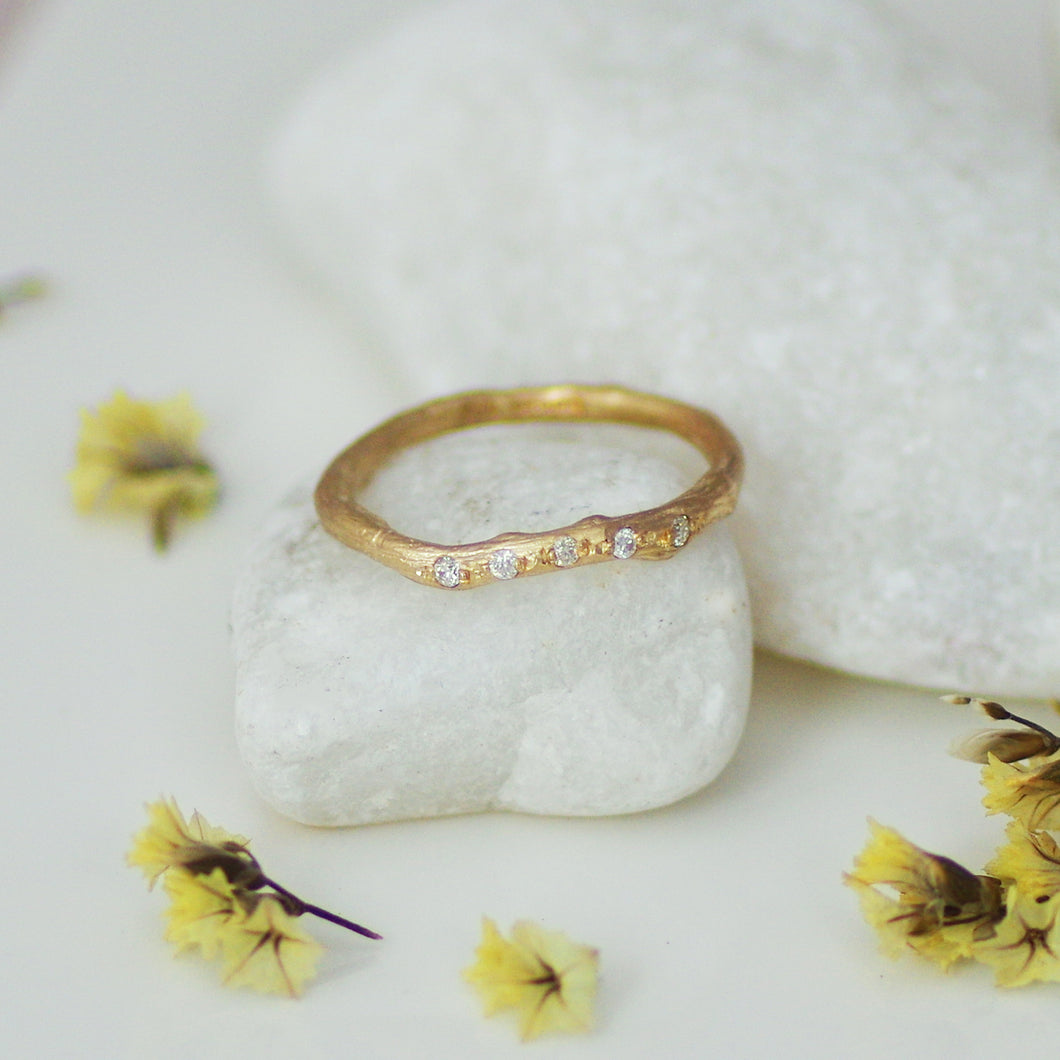 9 carat Yellow Gold Twig Ring Set With 5 Diamonds