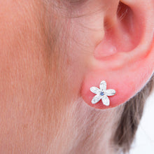 Load image into Gallery viewer, Flower Earrings in Silver with Sapphire., diamond, ruby or emerald
