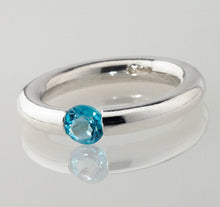 Load image into Gallery viewer, Plain Tension Set Swiss Blue Topaz Ring.

