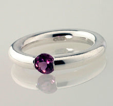 Load image into Gallery viewer, Plain Dark Pink Garnet Tension Set Ring.
